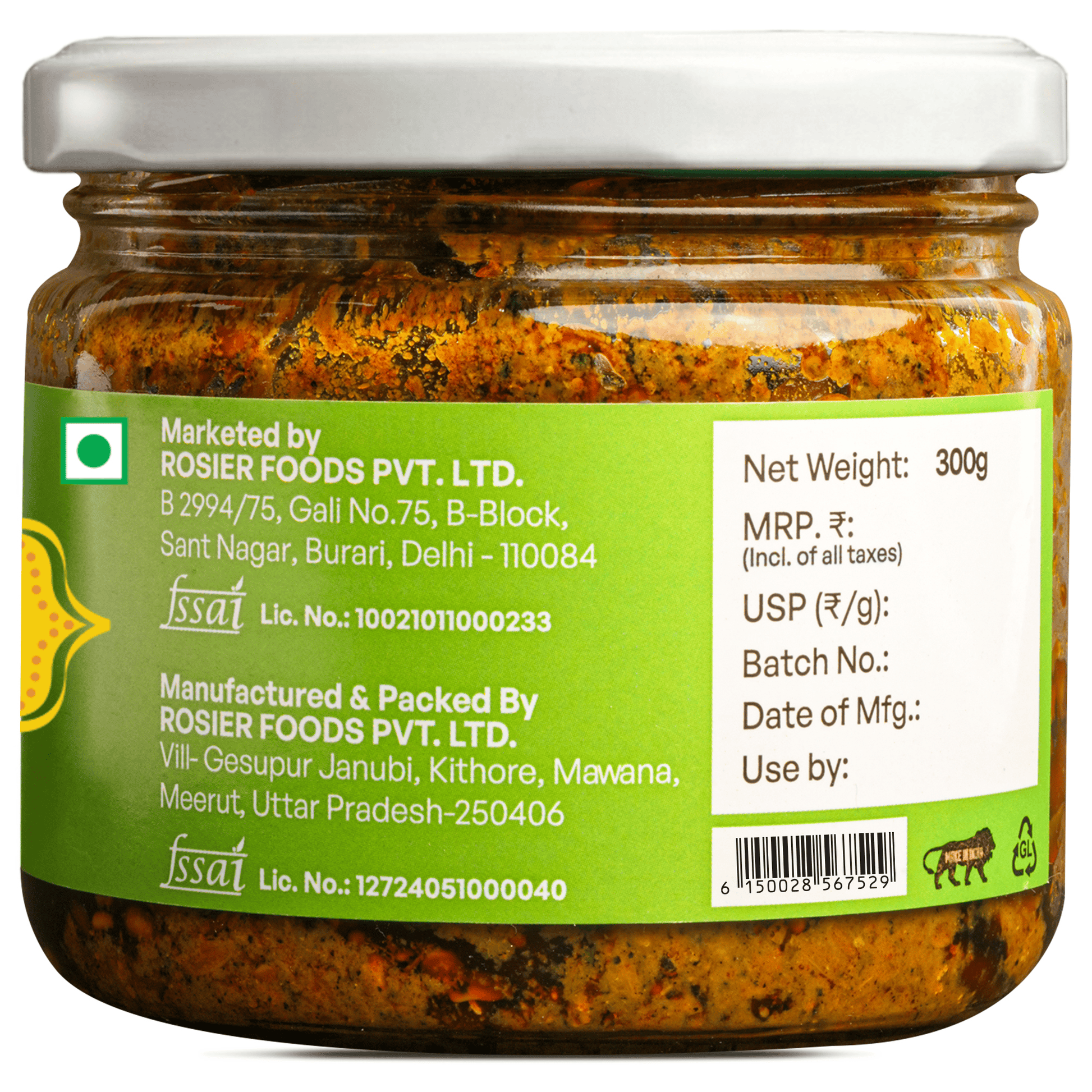 Green Chilli Pickle – Spicy Green Chilli Achar – Traditional Homemade Indian Pickle – Natural Ingredients – 300g Glass Jar - No Artificial Preservatives 300 Gms