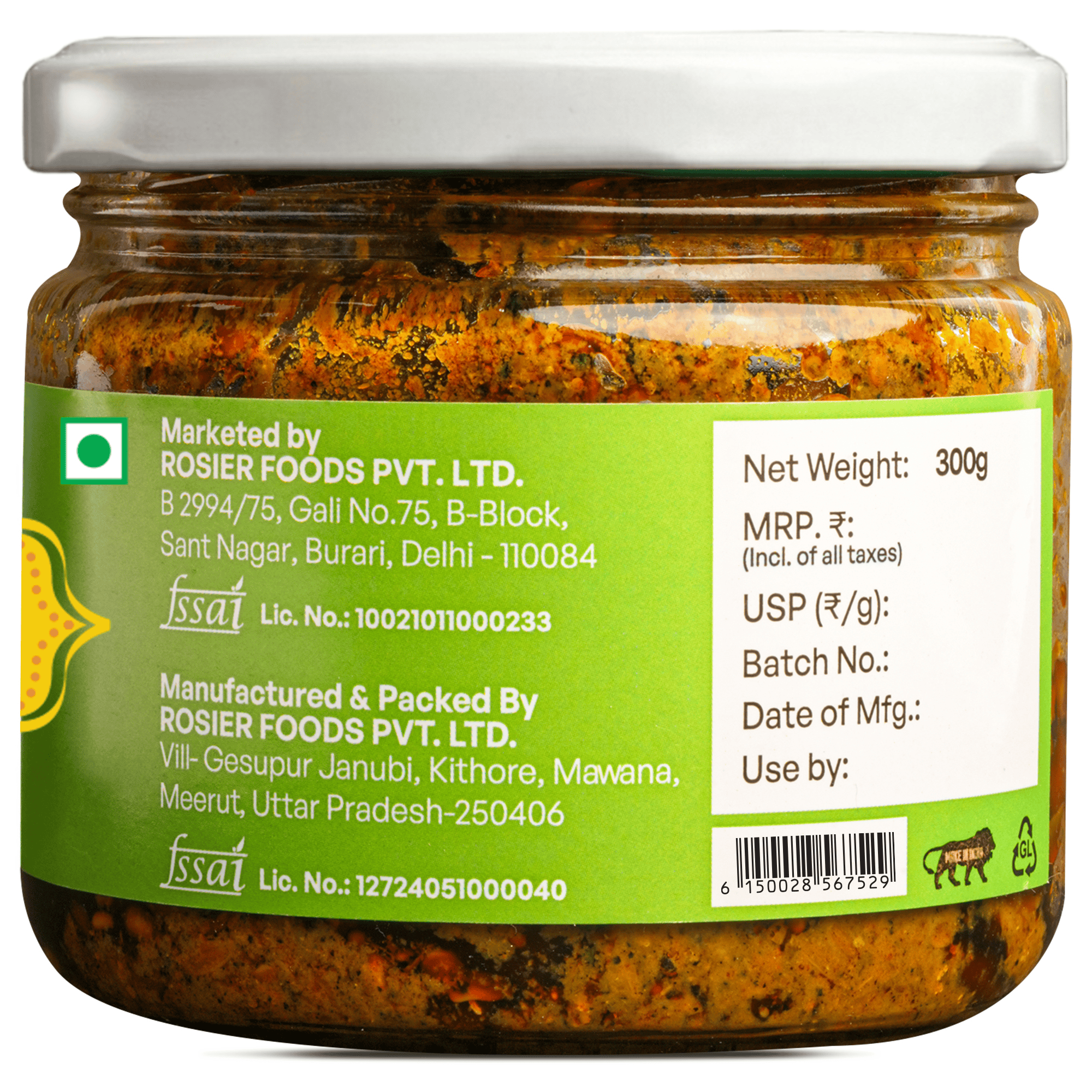 Green Chilli Pickle – Spicy Green Chilli Achar – Traditional Homemade Indian Pickle – Natural Ingredients – 300g Glass Jar - No Artificial Preservatives 300 Gms
