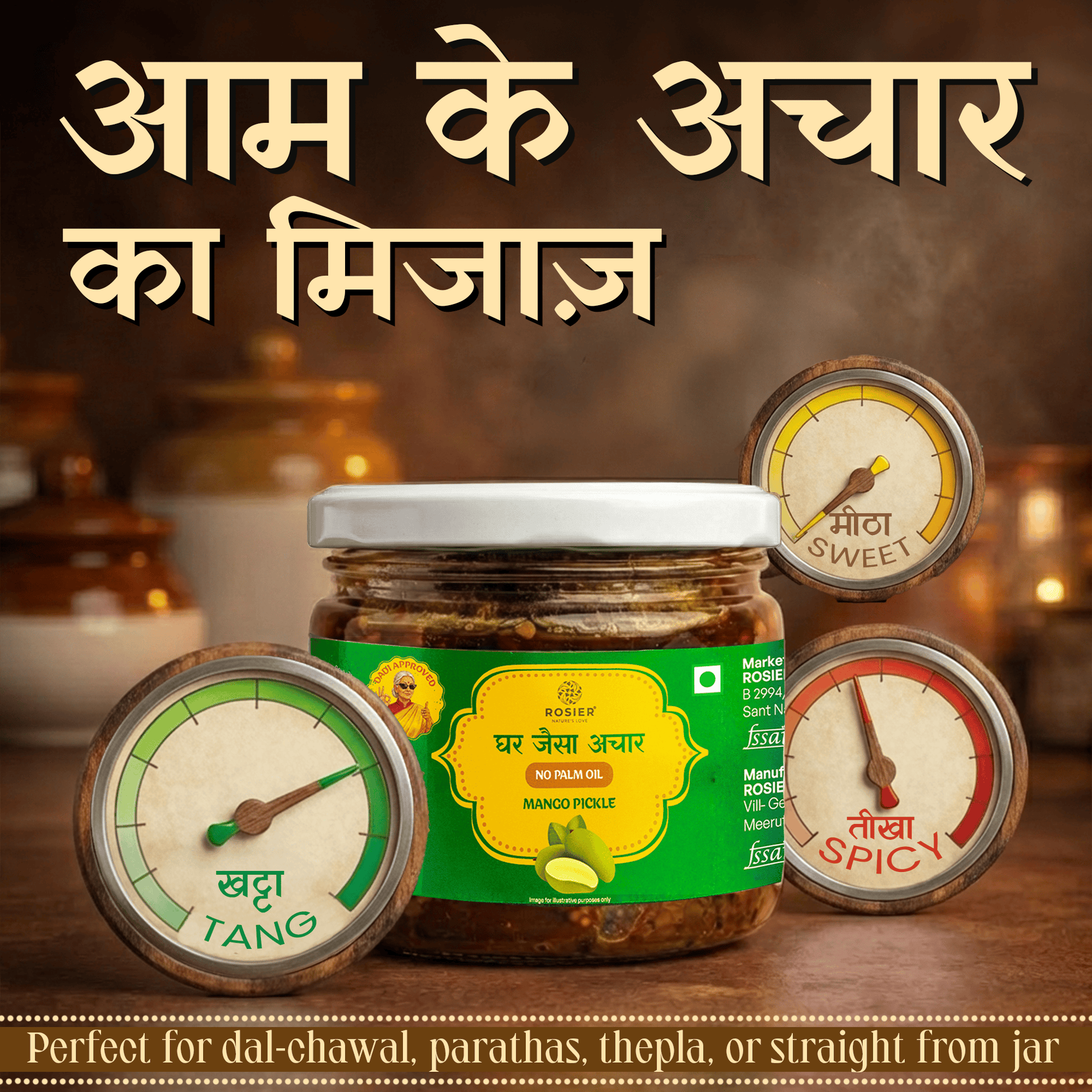 Mango Pickle – Aam Ka Achar – Traditional Homemade Indian Pickle – Natural Ingredients – 300g Glass Jar - No Artificial Preservatives 300 Gms