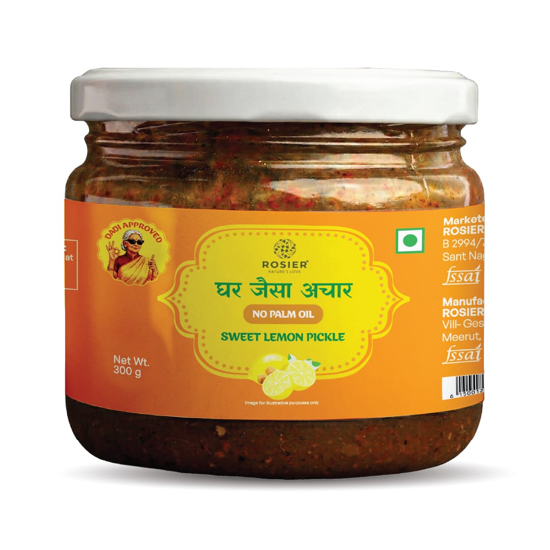 Sweet Lemon Pickle - Khatta Meetha Nimbu Ka Achar - Traditional Homemade Indian Pickle – Natural Ingredients – 300g Glass Jar - No Artificial Preservatives 300 Gms