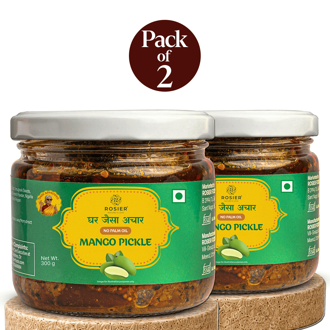 Mango Pickle – Aam Ka Achar – Traditional Homemade Indian Pickle – Natural Ingredients – 300g Glass Jar - No Artificial Preservatives Pack of 2 (300 Gms)