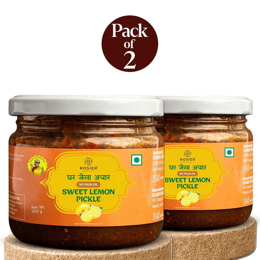 Sweet Lemon Pickle - Khatta Meetha Nimbu Ka Achar - Traditional Homemade Indian Pickle – Natural Ingredients – 300g Glass Jar - No Artificial Preservatives Pack of 2 (300 Gms)